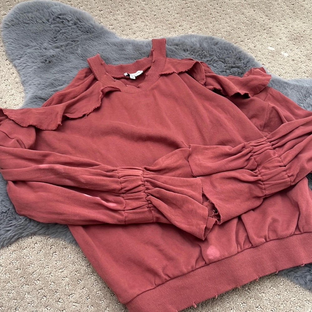 Moon River Cold Shoulder Distressed sweatshirt